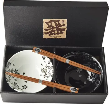 jídelní souprava Made in Japan Set misek s hůlkami C3268 500 ml 2 ks Silver Sakura 