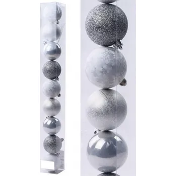 Vánoční ozdoba Baňky stříbrné plastové 6 cm - 9 ks