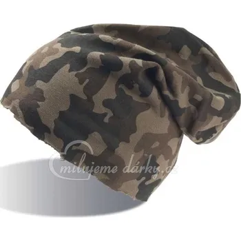 Čepice Dlouhá úpletová čepice v maskáčovém designu, bez opracovaného lemu,hnědá, zelená