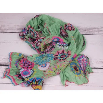 Šála OSTATNÍ šála šátek zelená mačkaná s barevným vzorem