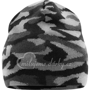 Čepice Dvojitě pletená čepice v maskáčovém designu, bez ohrnutého lemu, šedá