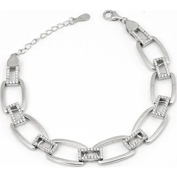 Náramek Článkový stříbrný náramek se zirkony 67599F 18-21 cm + dárek zdarma