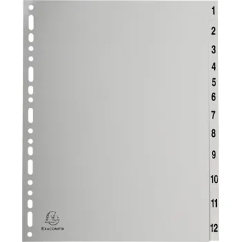 Rozlišovač číselný Exacompta 1-12, A4 maxi, PP, šedý