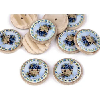 Knoflík Knoflík imitace dřeva velikost 40" květy 120591 - 2 sv. modrá borůvka