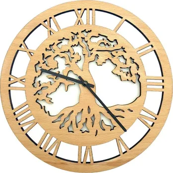 Hodiny Amadea Dřevěné nástěnné kulaté hodiny strom s kořeny 29 cm