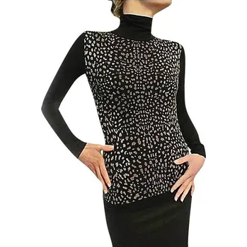 Dámský svetr Axirya - Bezešvý rolák DRIVE se třpytivým potiskem - L/XL/černá - stříbrná