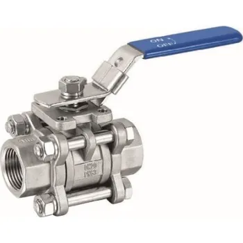 Instalatérský materiál GEBO Nerezový kulový kohout FF trojdílný, plný průtok, PN 63, páka Velikost: 1/2”