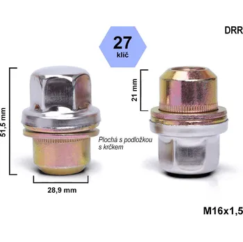 Matice na kolo Kolová matice M16x1,5 zavřená, klíč 27, DRR, výška 51,5 mm, Range Rover
