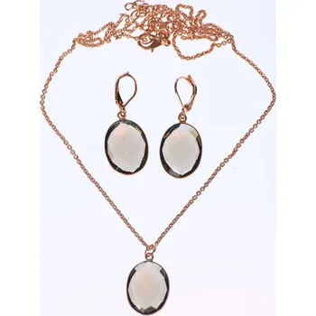 Souprava šperků Set náhrdelník a náušnice světle hnědý ovál Růžově zlatý řetízek