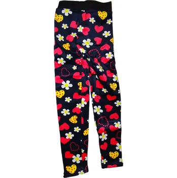 Dívčí tmavě modré teplé sametové legíny se srdíčky a květy 92 - 98