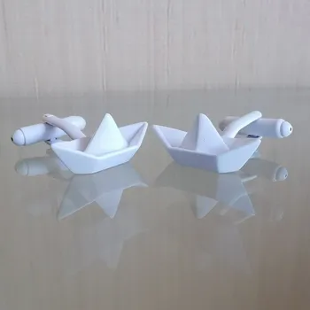 Manžetový knoflíček Manžetové knoflíčky papírová loďka origami Bílá