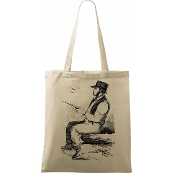 Nákupní taška Kreslený pán s kloboukem na rybách - Taška bavlněná - 42 x 38 cm ( Naturální )