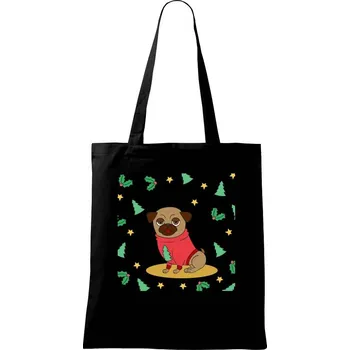 Nákupní taška Vánoční mops - Taška bavlněná - 42 x 38 cm ( Černá )