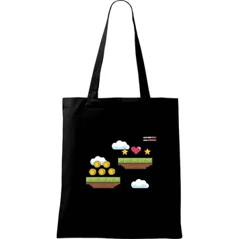 Nákupní taška Gamer - stará hra - mince a mraky - Taška bavlněná - 42 x 38 cm ( Černá )