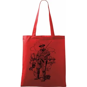 Kreslený rybář s úlovkem - Taška bavlněná - 42 x 38 cm ( Červená )