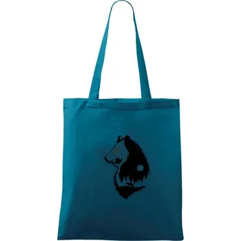 Nákupní taška Medvěd s vlkem - Taška bavlněná - 42 x 38 cm ( Petrolejová )