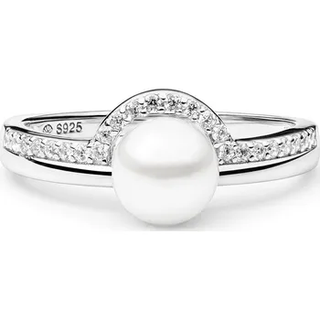 Prsten 4U Stříbrný prsten s pravou přírodní perlou a zirkony Velikost prstenu: obvod 49 mm (průměr 15,6 mm)