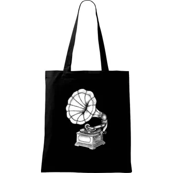 Nákupní taška Gramofon kresba - Taška bavlněná - 42 x 38 cm ( Černá )