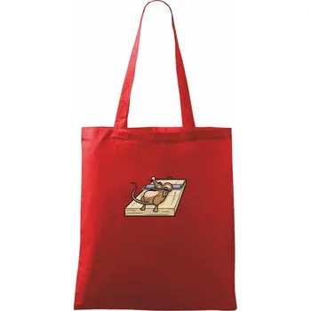 Nákupní taška Myš posilovna - Taška bavlněná - 42 x 38 cm ( Červená )