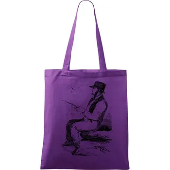 Kreslený pán s kloboukem na rybách - Taška bavlněná - 42 x 38 cm ( Fialová )