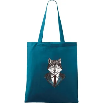 Nákupní taška Vlk gentleman - Taška bavlněná - 42 x 38 cm ( Petrolejová )