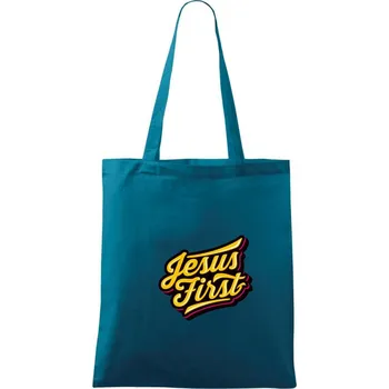 Jesus first žltý - Taška bavlněná - 42 x 38 cm ( Petrolejová )