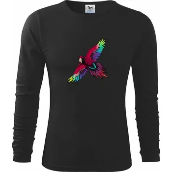 Papoušek kreslený letící - Triko dětské Long Sleeve - 134 cm/8 let ( Černá )
