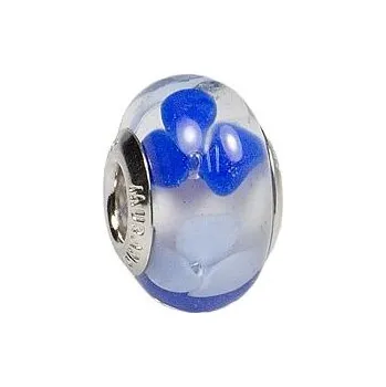Přívěsek Stříbrný korálek s modrými kytičkami