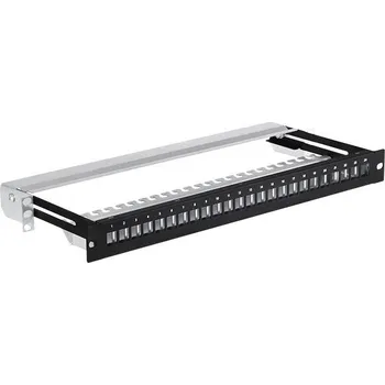 Síťový kabel 19" modulární stíněný patch panel LEXI-Net 24port, černý, výsuvný LXPPM19-1U-24-P