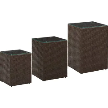 Toaletní stolek Nabytek XL Odkládací stolky 3 ks se skleněnou deskou hnědé polyratan 316380