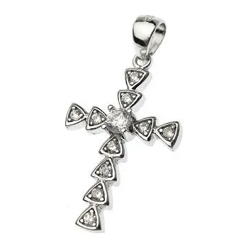 Přívěsek Stříbrný kříž 33mm se zirkony Rhodiovaný Stříbro 925/1000