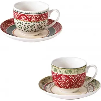 Cukřenka Sada 2 šálků s podšálkami na presso 100 ml CANTICO II. BRANDANI (barva - porcelán, bílá/červená/zelená)