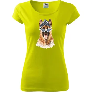 Dámské tričko German shepherd se šátkem - Dámské triko Pure - M ( Limetková )