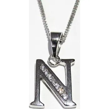 Přívěsek Stříbrný přívěšek písmenko "N" se zirkony Rhodium 1,80g Stříbro 925/1000