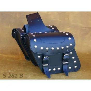 Zavazadlo na motocykl Kožené moto brašny S281 černé, 28x26x15cm - nýty a třásně
