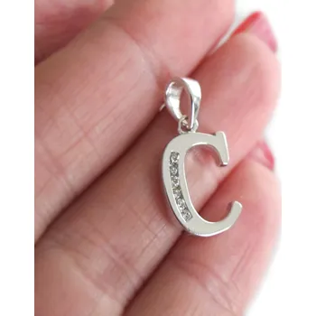 Přívěsek Stříbrný přívěšek písmeno "C" 22mm se zirkony 1,75g Rhodium Stříbro 925/1000