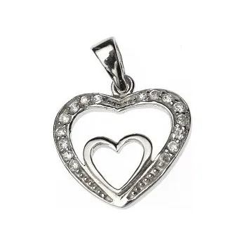 Přívěsek Stříbrný přívěšek srdíčka se zirkony Rhodium Stříbro 925/1000