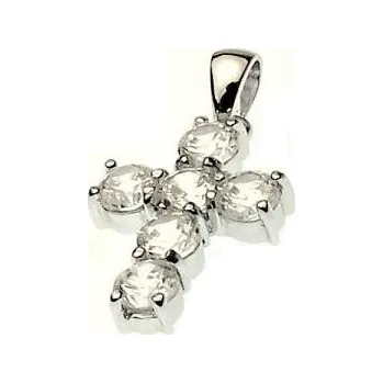 Přívěsek Stříbrný přívěsek kříž se zirkony rhodiovaný Stříbro 925/1000