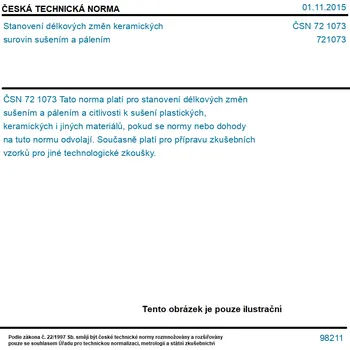 ČSN 72 1073 - Stanovení délkových změn keramických surovin sušením a pálením - Tisk