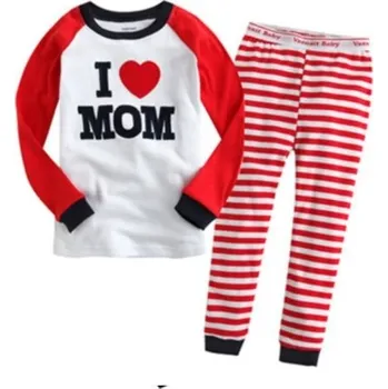 Dívčí pyžamo Čína Dětské pyžamo - I Love Mama / I Love Dad / I Love My Family Barva: 3 červeno bílý set - I love mom, Velikost: 2T