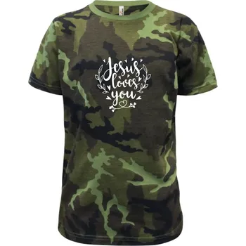 Chlapecké oblečení Jesus loves you - Dětské maskáčové triko - 122 cm/6 let ( Zelený maskáč )