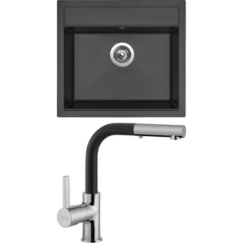 Granitový dřez Set Sinks (dřez Solo 560 Pureblack 26 + baterie Enigma S Pureblack 26) SO56026ENSGR26