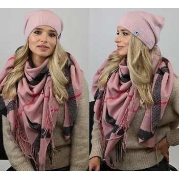 Šála Fashionweek Velký kostkovaný kašmírový šátek,šál s třásněmi ZIZI-405 Barva: Růžovy, Velikost: Universal