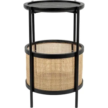 Toaletní stolek White Label Černý odkládací stolek WLL MAKOTO s ratanovým výpletem 30 cm