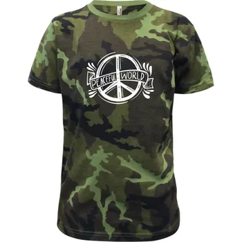Chlapecké oblečení Peaceful world logo - Dětské maskáčové triko - 146 cm/10 let ( Zelený maskáč )