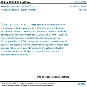 ČSN EN 12350-7 - Zkoušení čerstvého betonu - Část 7: Obsah vzduchu - Tlakové metody - Tisk