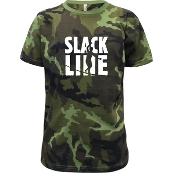 Slackline nápis - Dětské maskáčové triko - 146 cm/10 let ( Zelený maskáč )