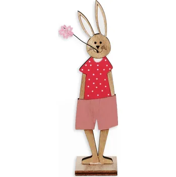 Velikonoční dekorace Zajíc dřevo 22cm růžová (799880)
