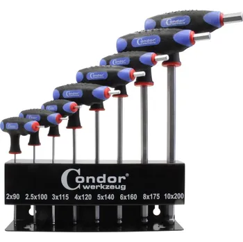 Ruční nářadí Condor klíče zástrčné Inbus 2 - 10 mm, s koulí, T-rukojeť, sada 8 dílů - 100-02507
