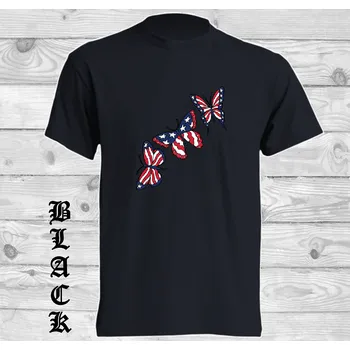 Dívčí tričko detske-levne-bavlnene-tricko-potisk-usa-motyl Barva: Black -černá, velikost: 152